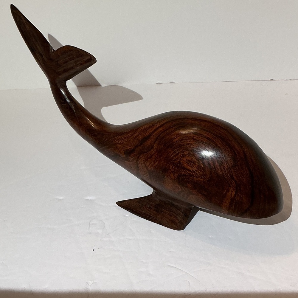 Handcarved Dark Brown Ironwood Whale Sculpture - Home Art
